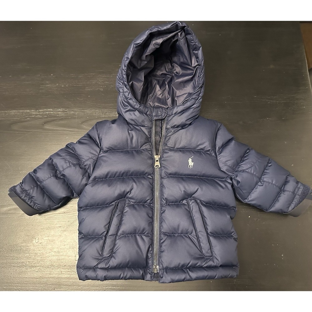 POLO RALPH LAUREN Toddler Boys Navy Blue Down Full Zip Puffer Jacket Size 12 M